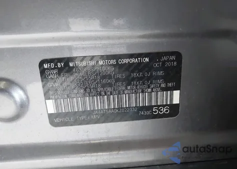 2019 Mitsubishi Eclipse Cross Se/Sel из США, поврежденный, VIN JA4AT5AA0KZ022332